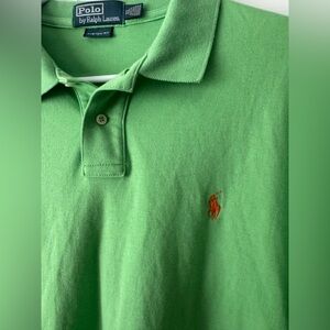 Polo Ralph Lauren Light Green & Orange Pony Polo Shirt XL Custom Fit Luxury